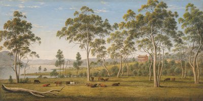 Het huis van meneer Robinson aan de Derwent, Van Diemensland door John Glover
